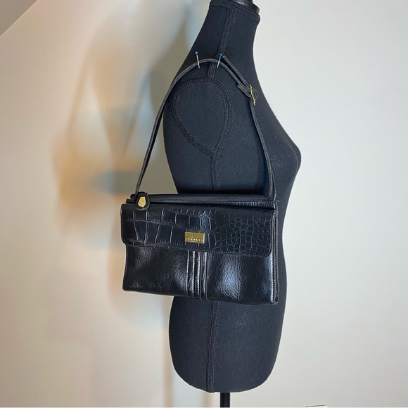 CORNELL Black Croc Embossed Shoulder Bag Purse Handbag Faux Leather - Picture 4 of 14